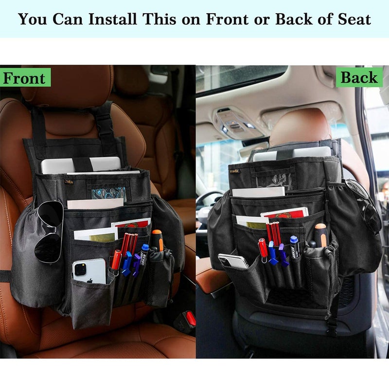 ECWKVN Car Front & Back Seat Organizer with Dedicated Tablet/Laptop Compartment, Passenger Seat File Storage with Cup Holder, Adjustable Backrest, and Padded Shoulder Strap - Image 4